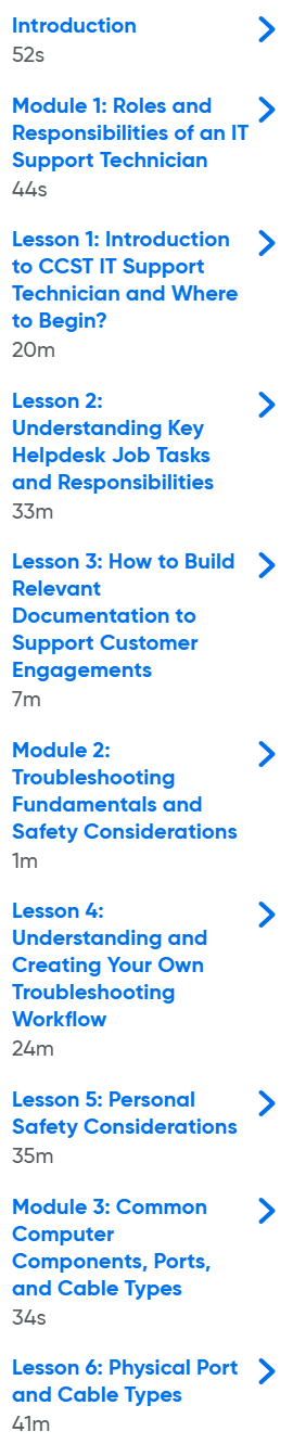 Course topics · Oreilly — Cisco Certified Support Technician (CCST) IT Support – 100-140 – Pearson Cert Prep (Video) 2025-7