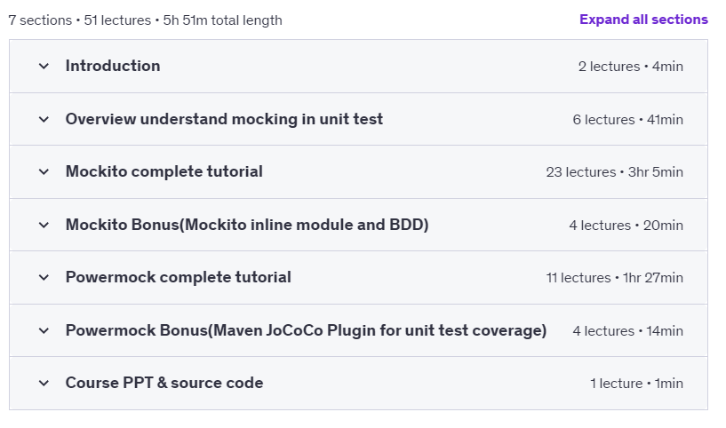 Course topics · Udemy — Learn Java Unit Test: Mockito & Powermock Complete Tutorial 2021-8