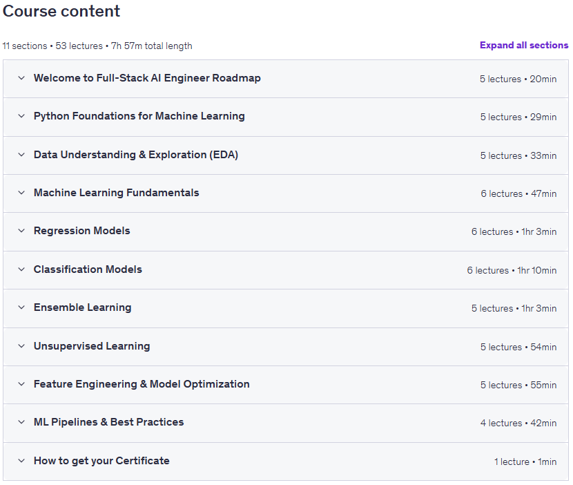 Course topics · Full-Stack AI Engineer 2026–Machine Learning Foundations – I 2026-1