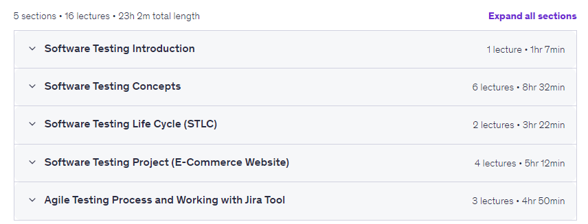 Course topics · Udemy — Learn Manual Software Testing + Agile with Jira Tool 2024-2