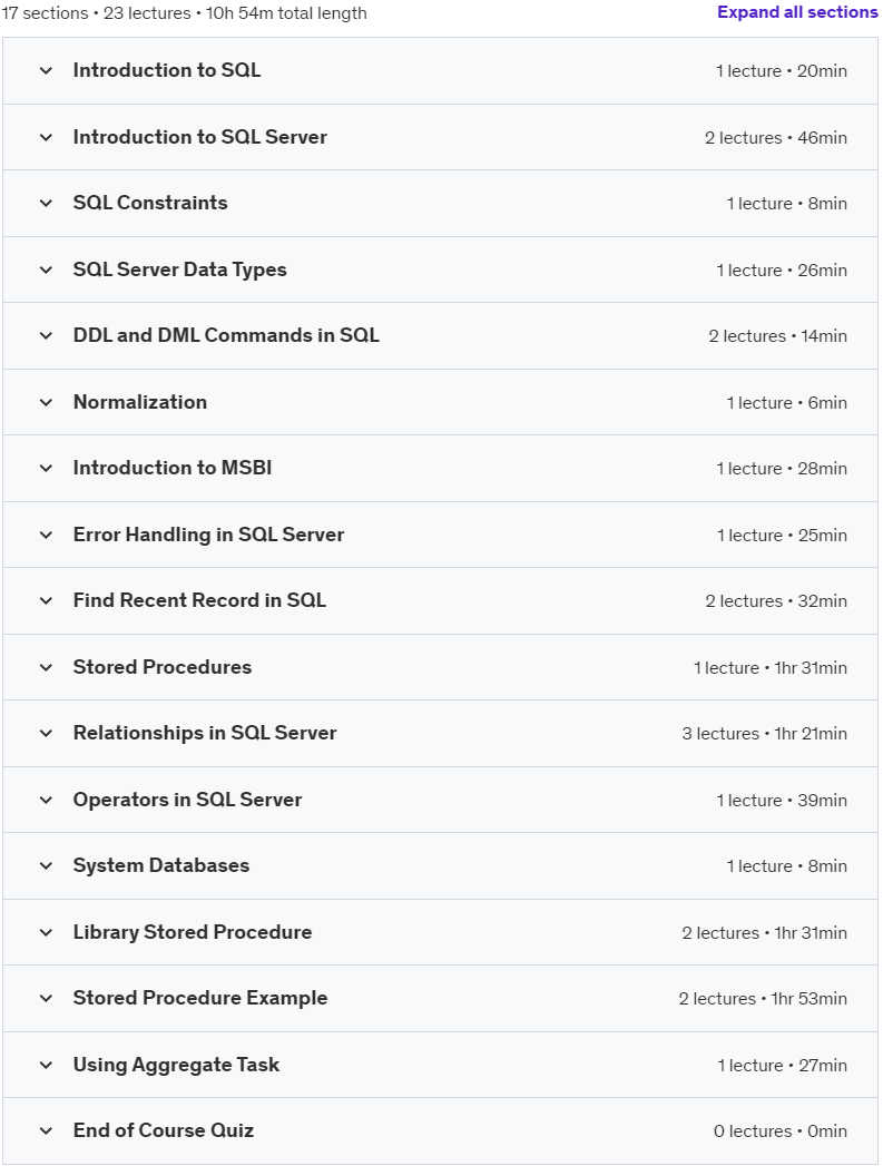 Course topics · Microsoft SQL Server: The Beginner’s Guide 2024-8