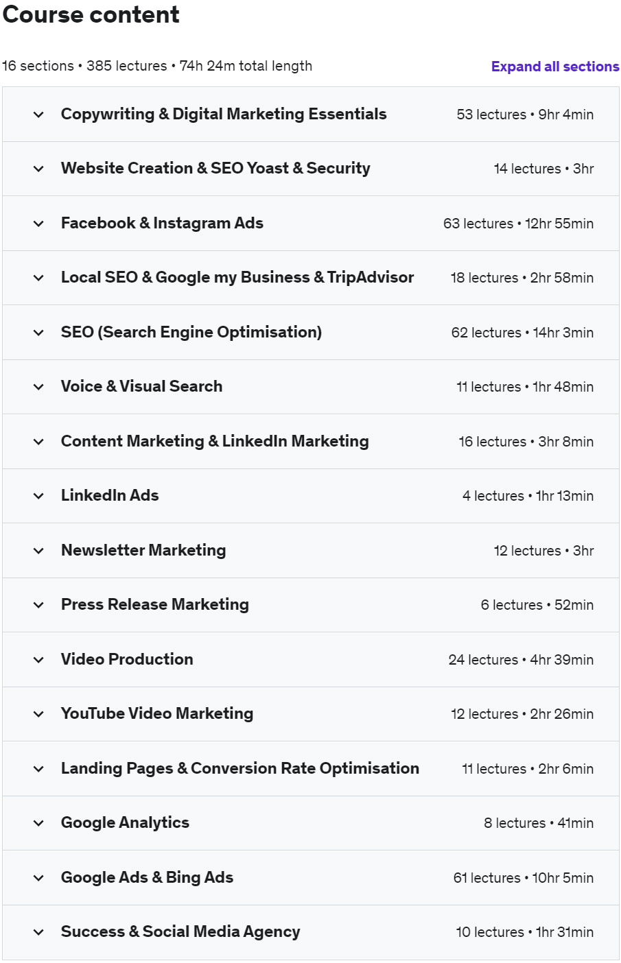 Course topics · Udemy — Complete Digital Marketing Course for Local Businesses 2021 2021-9