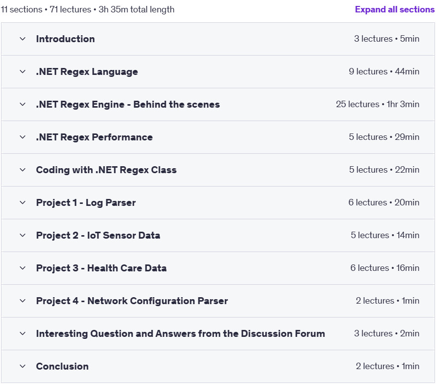 Course topics · Udemy — Regular Expressions (Regex) with C# .NET – Easy and Fast! 2023-3