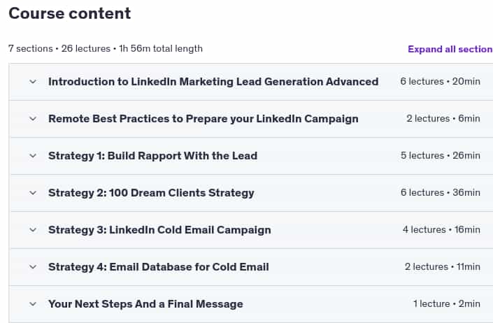Course topics · Udemy — LinkedIn Advanced. Lead Generation Strategies For B2B Sales 2025-6