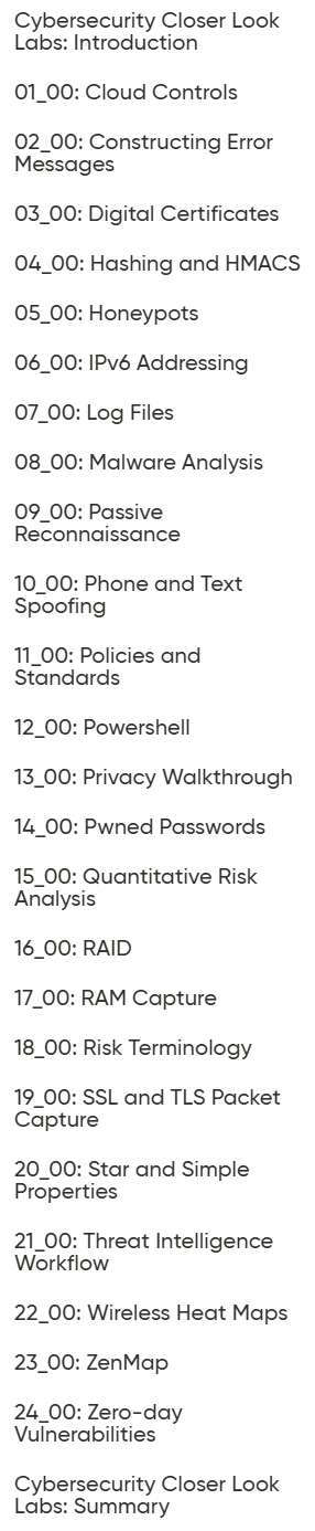 Course topics · Oreilly — Cybersecurity Closer Look Labs (Video Course) 2025-2