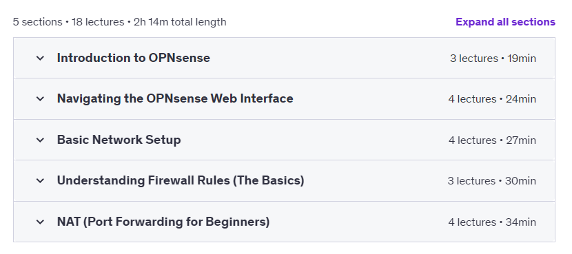 Course topics · Official OPNsense Course: Hands-On Labs for Beginners 2025-2