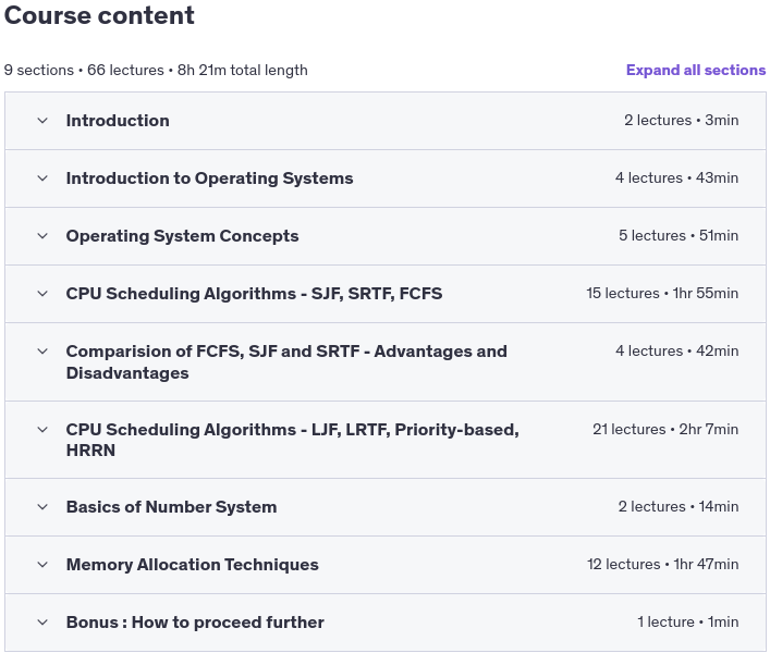 Course topics · Udemy — Operating Systems from scratch – Part 1/2/3/4 2023-2