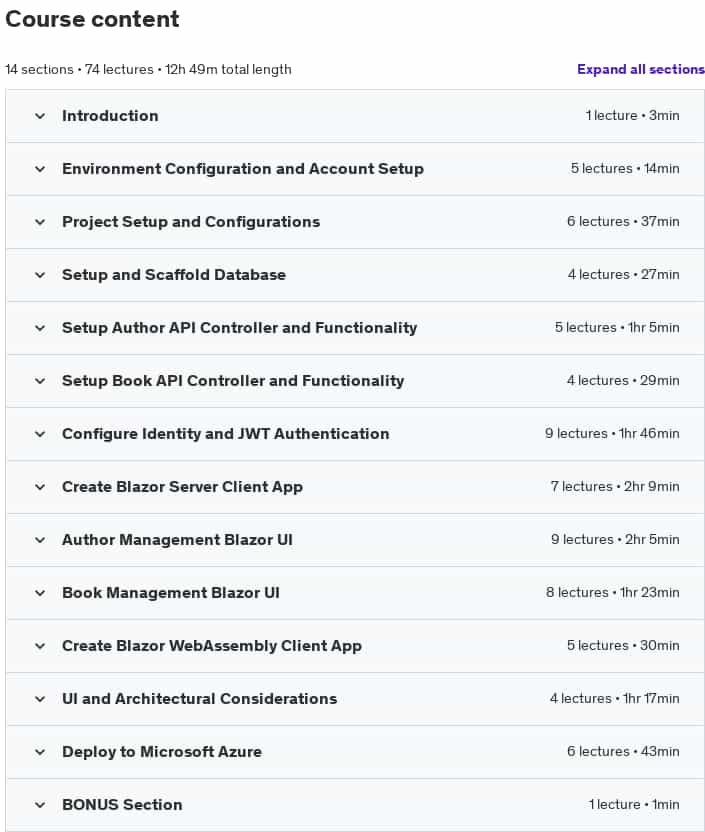 Course topics · Udemy — Complete Blazor (WASM & Server) and ASP.NET API Development 2024-11