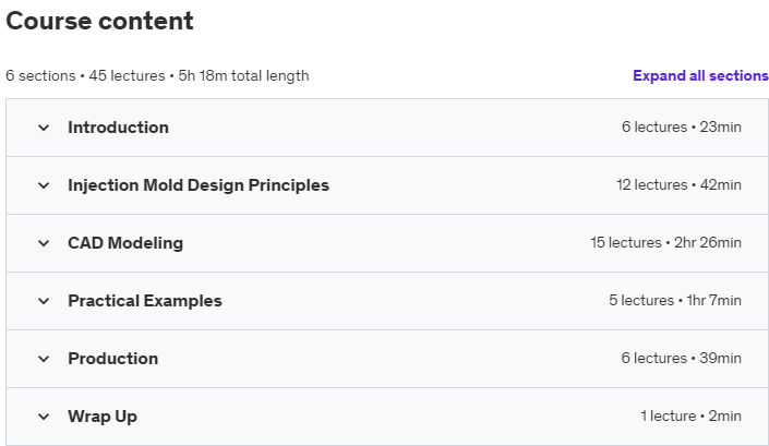 Course topics · Udemy — Injection Mold Part Design 2022-12