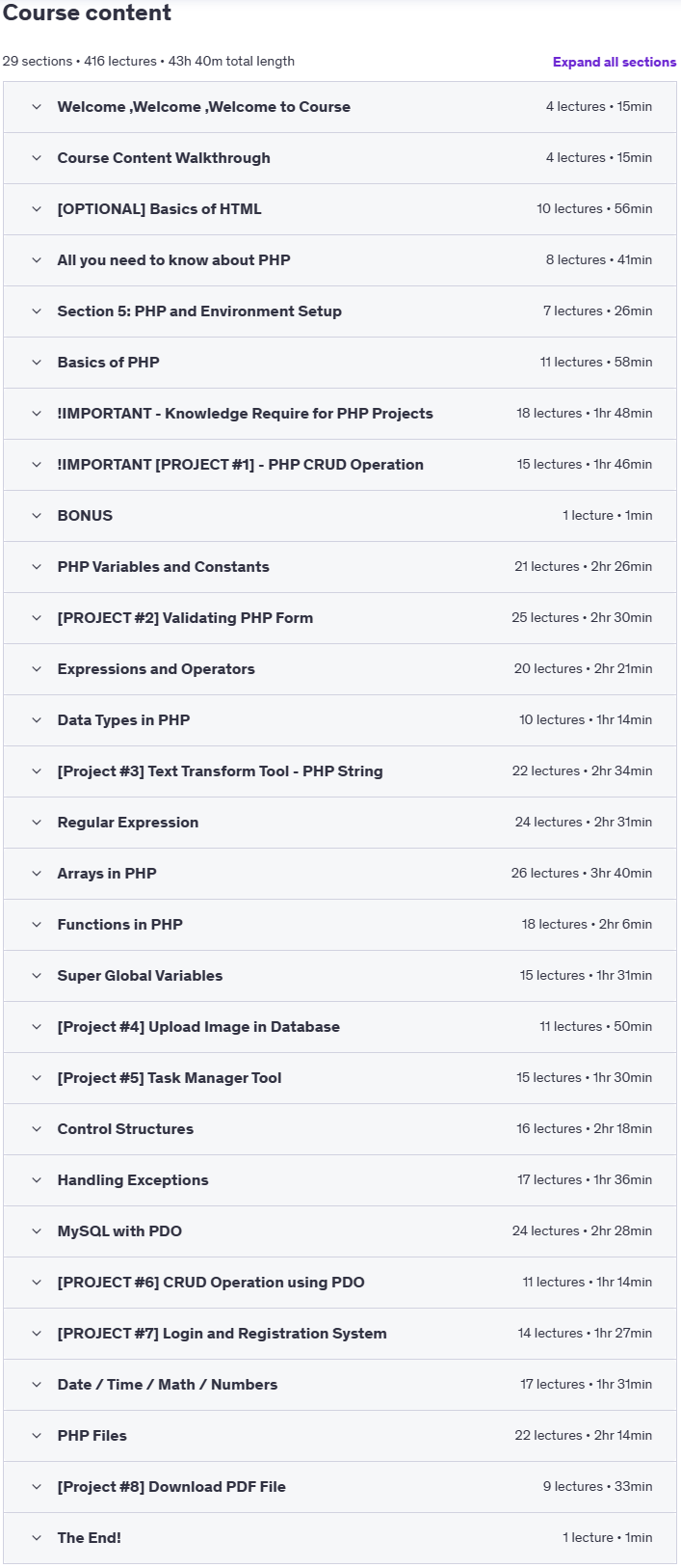 Course topics · Udemy — PHP Mastery – Basics to Advanced with 8 Hands-on Projects 2024-4