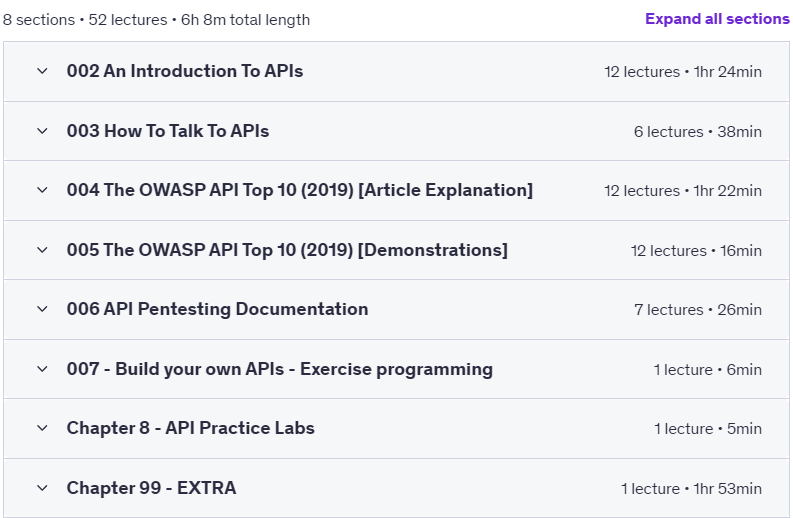 Course topics · Udemy — CAPIE – Certified API Hacking Expert Course Content 2025-5