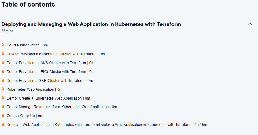 Course topics · Deploying and Managing a Web Application in Kubernetes with Terraform 2023-3