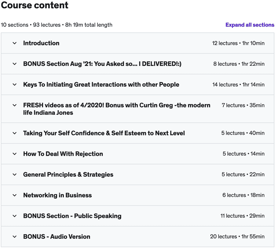Course topics · Udemy — Double Your Social Skills and Instantly Connect With People 2022-4
