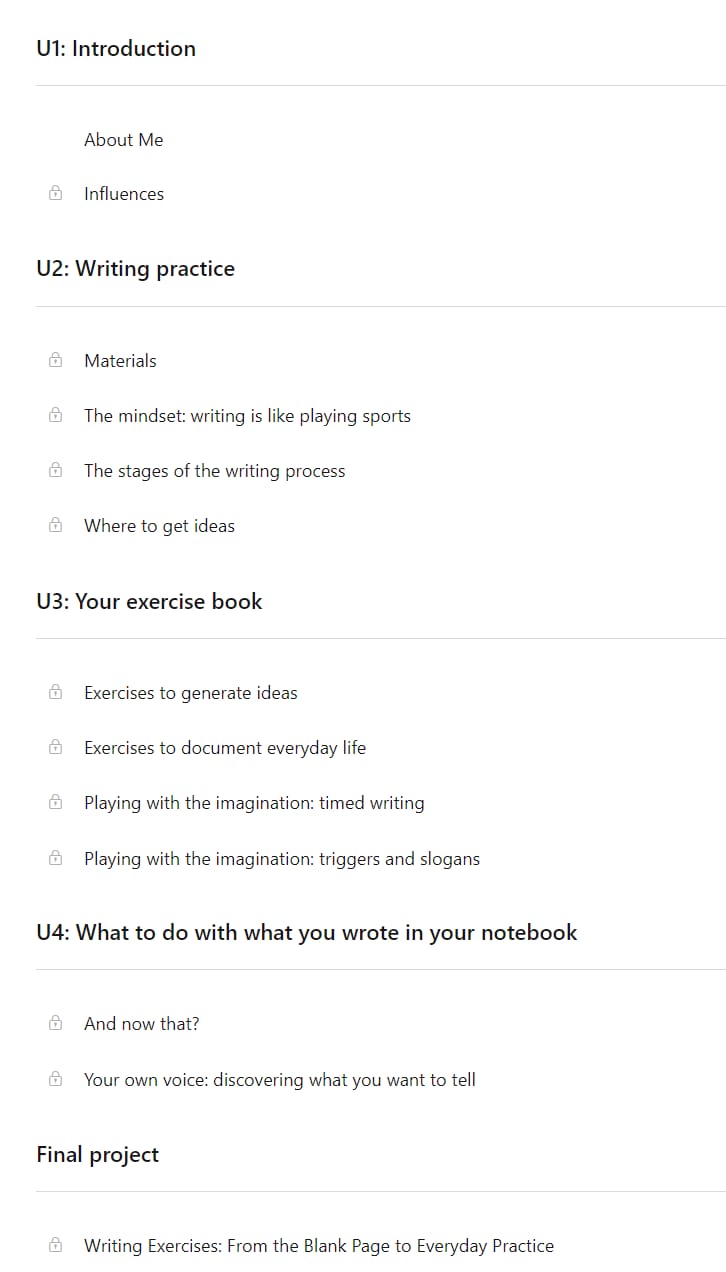 Course topics · Writing Exercises: From the Blank Page to Everyday Practice 2024-2