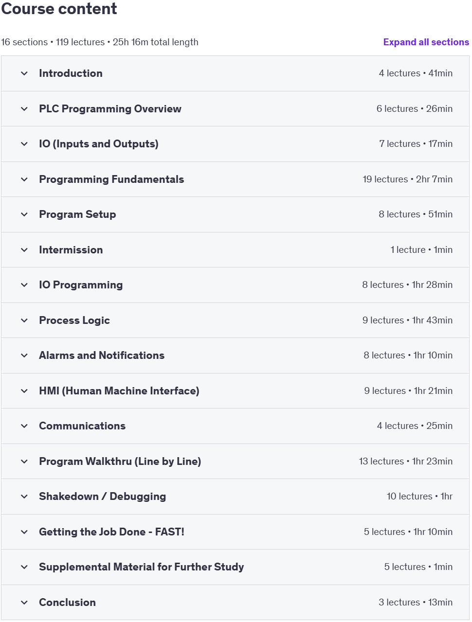 Course topics · PLC Fundamentals (Level I) 2024-5
