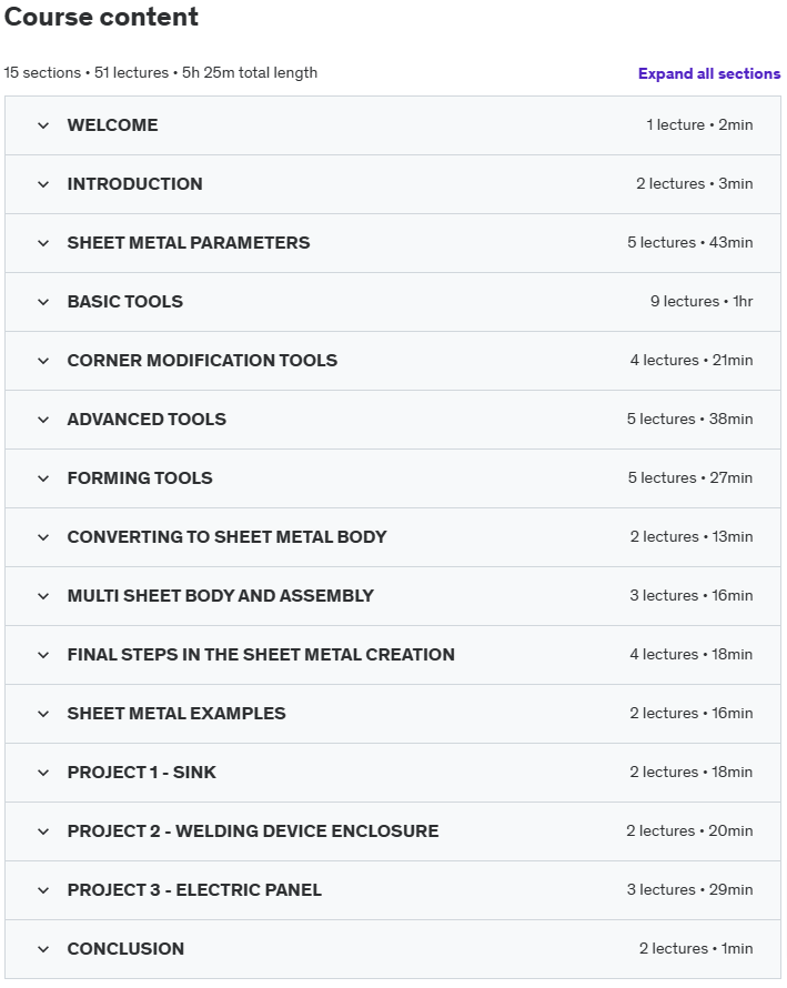 Course topics · Master SHEET METAL in SOLIDWORKS And Become a Professional 2021-11