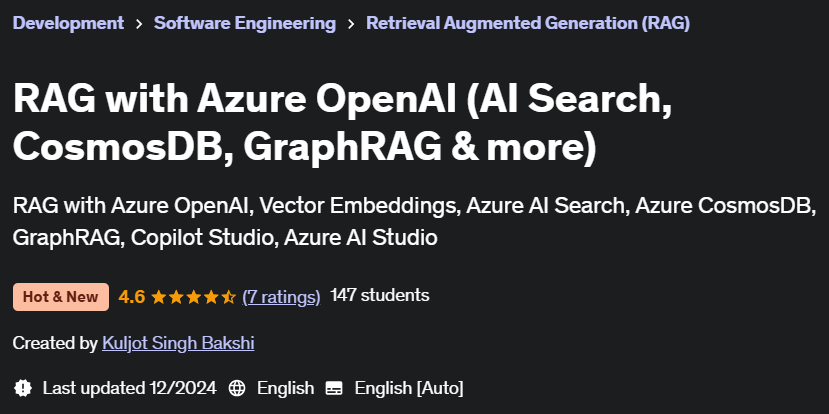 Pictures · Udemy — RAG with Azure OpenAI (AI Search, CosmosDB, GraphRAG & more) 2024-12