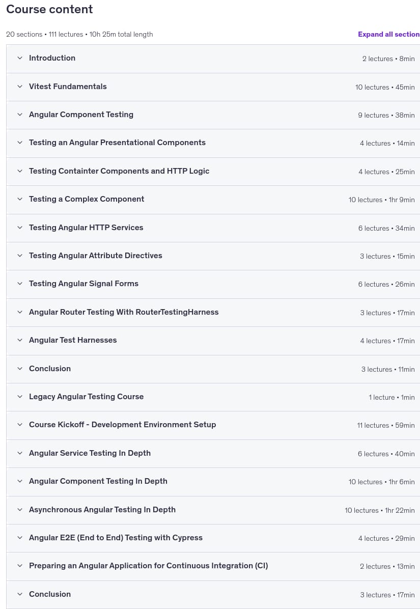Course topics · Angular Testing In Depth (Signals Edition) 2026-9