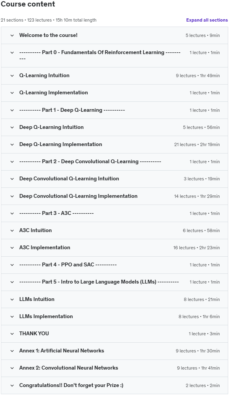 Course topics · Udemy — Artificial Intelligence A-Z 2024: Build 7 AI + LLM & ChatGPT 2024-10