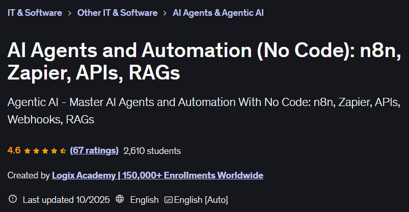 图片 · AI 代理和自动化(没有代码): n8n, Zapier , APIs , RAGs 2025-9