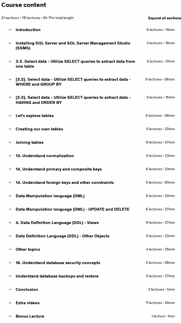 Course topics · Udemy — Pearson INF-201: Information Technology Specialist Databases 2025-5