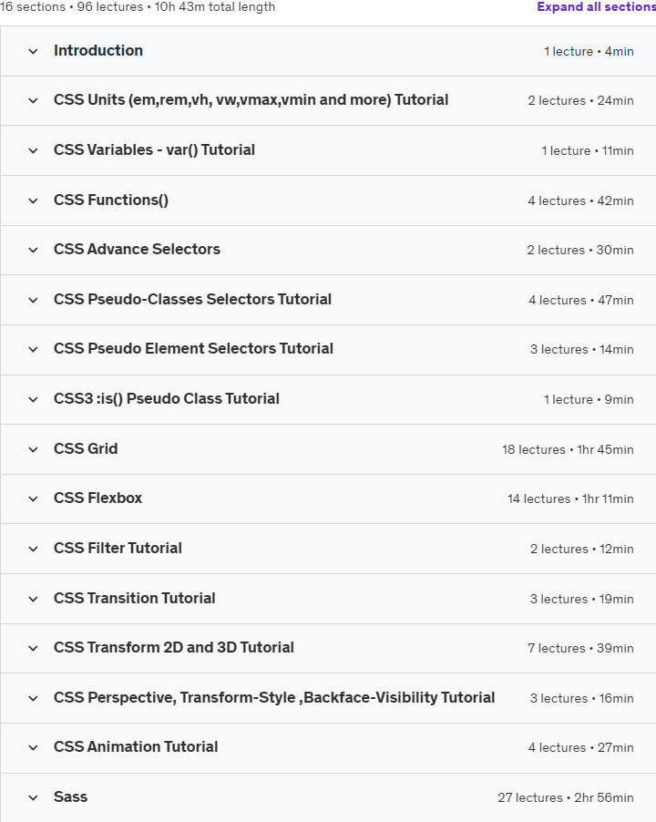 Course topics · Udemy — Advanced CSS: Functions, Selector ,Grid, Flex, Sass And More 2023-8