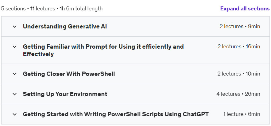 Course topics · Udemy — Effortless PowerShell Scripting with ChatGPT: A Masterclass 2024-6