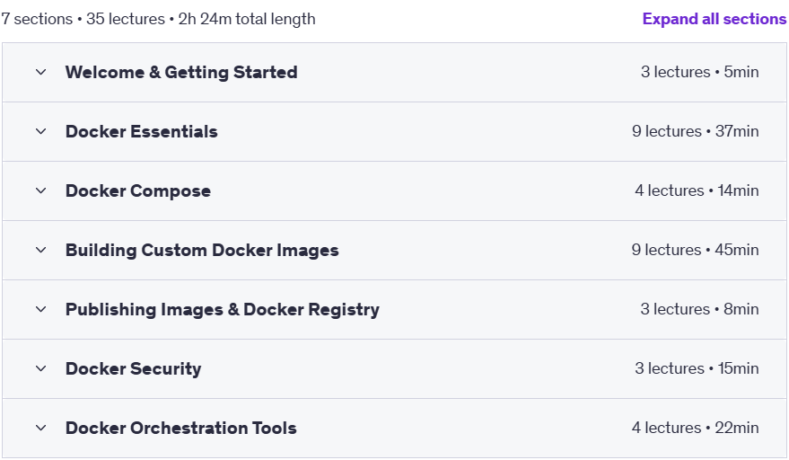 Course topics · Udemy — Docker Deep Dive: Build, Ship, and Run Containers 2025-7