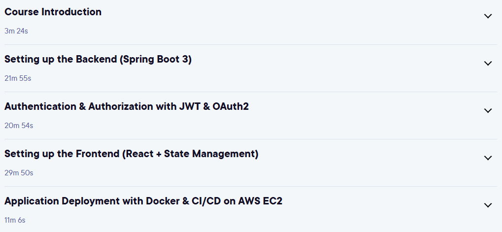 Course topics · Pluralsight — Full-stack Java Development with Spring Boot 3 and React 2025-5
