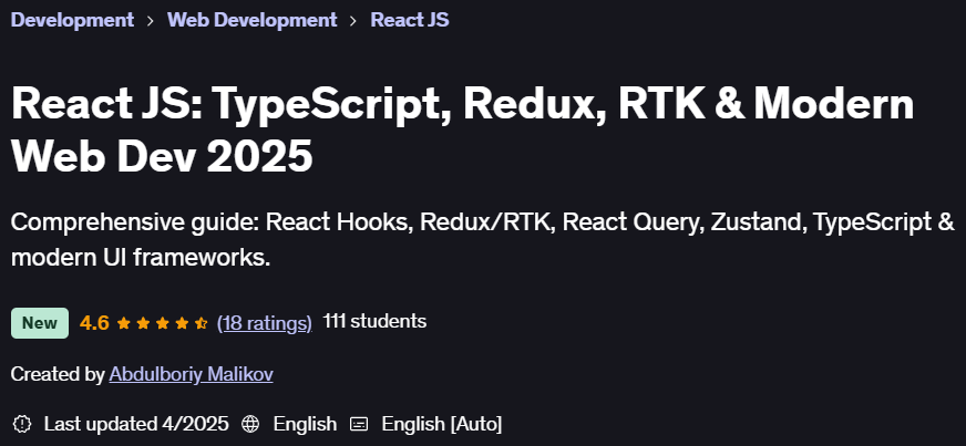 Pictures · Udemy — React JS: TypeScript, Redux, RTK & Modern Web Dev 2025 2025-3