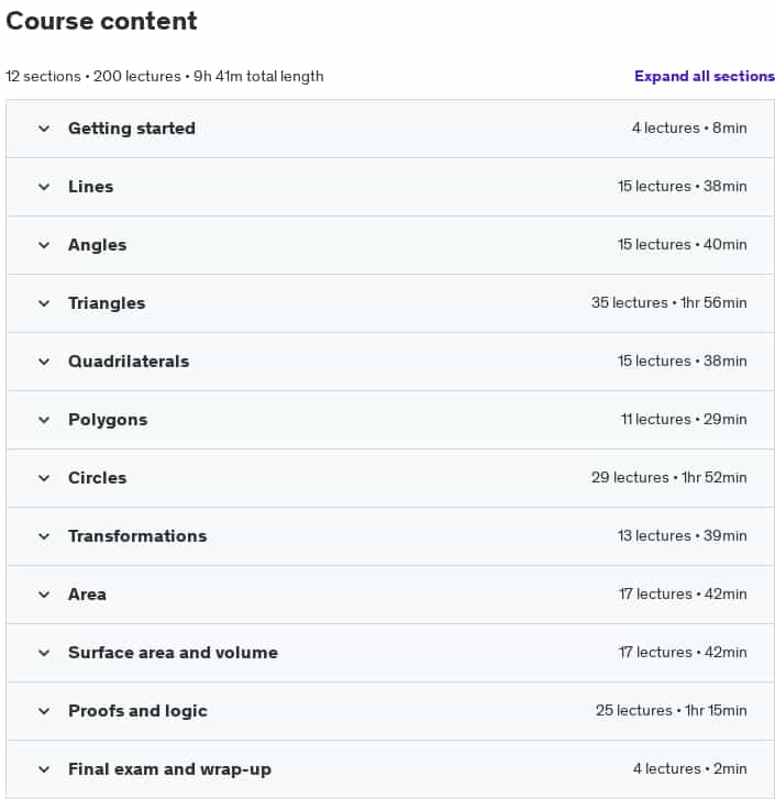 Course topics · Udemy — Become a Geometry Master 2024-12