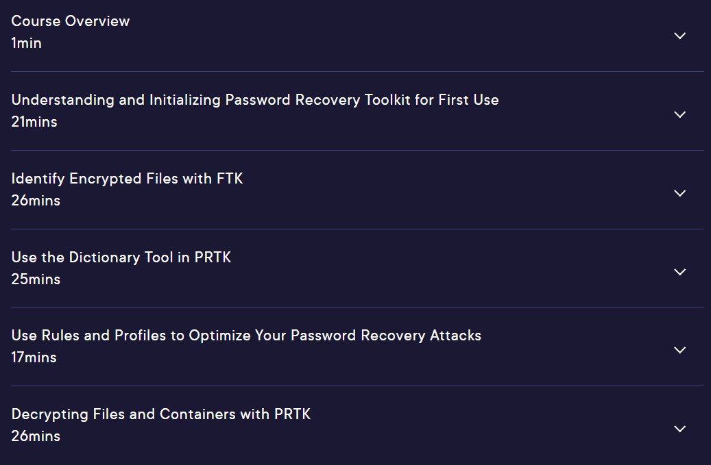 Course topics · Pluralsight — AccessData Password Recovery Toolkit (PRTK) 2024-10