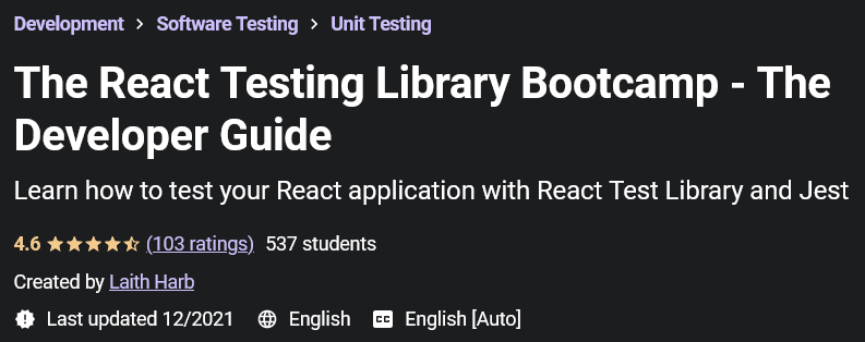 Pictures · Udemy — The React Testing Library Bootcamp – The Developer Guide 2021-12