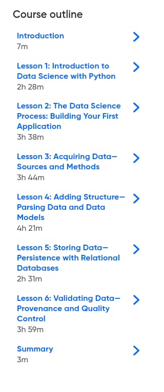 Course topics · Oreilly — Data Science Fundamentals Part 1: Learning Basic Concepts, Data Wrangling, and Databases with Python 2017-8