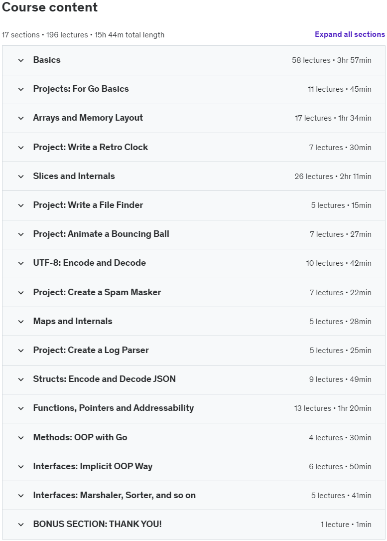 Course topics · Go Bootcamp: Master Golang with 1000+ Exercises and Projects 2021-5