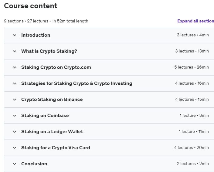 Course topics · Udemy — Staking Crypto: Earn Passive Income Daily 2021-5