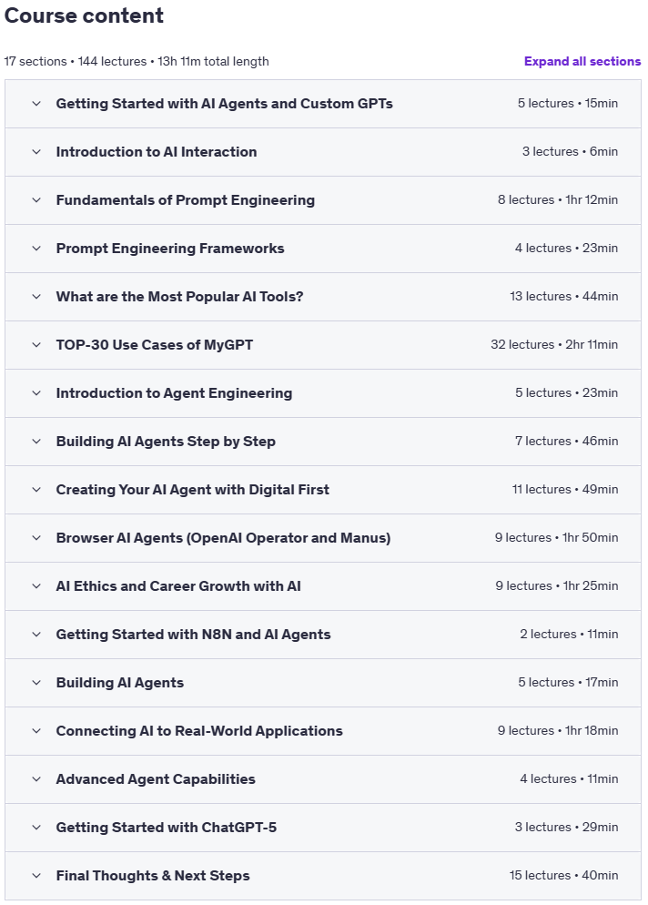 کورس کے موضوعات · بنیادی تعمیر AI ایجنٹ اور Custom GPTs 2025-7