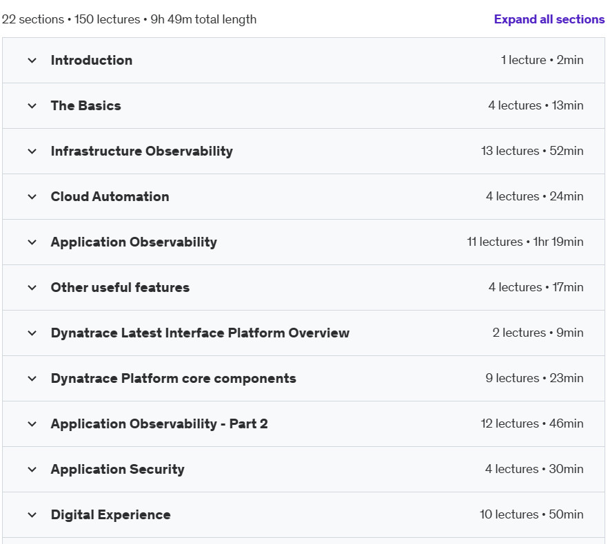 Course topics · Dynatrace Masterclass – The Complete Guide for Beginners 2024-11