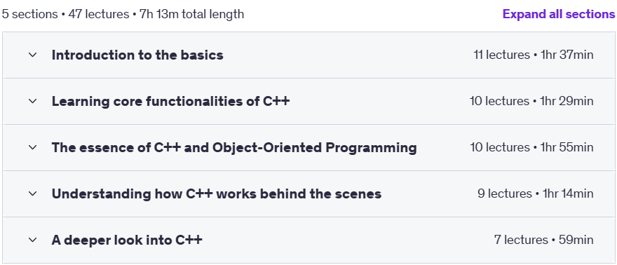Course topics · Udemy — C++ from Zero to Hero – A Beginner programming C++ course 2023-10