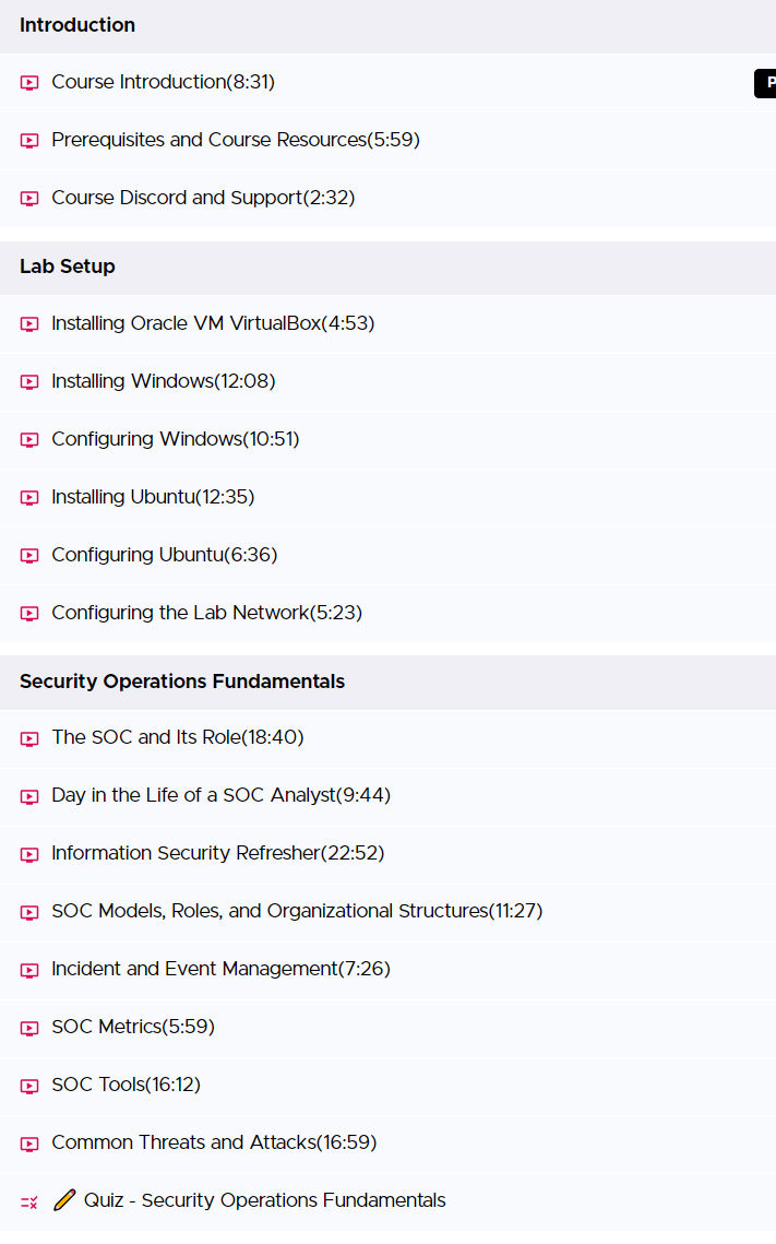 Course topics · TCM Security – Security Operations (SOC) 101 2024-8