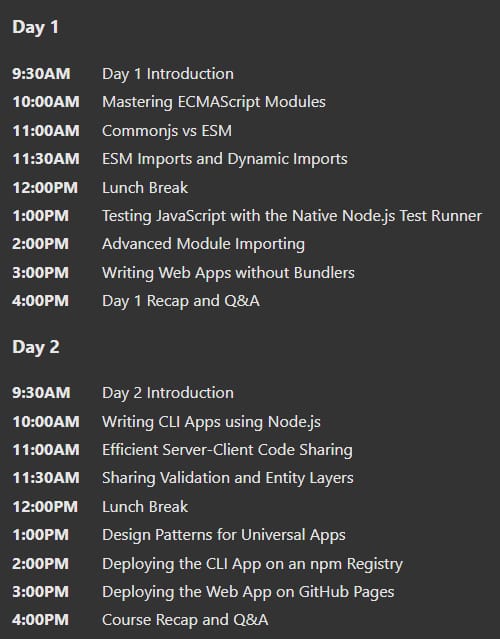 Course topics · Frontend Masters — Fullstack Vanilla JavaScript 2024-8