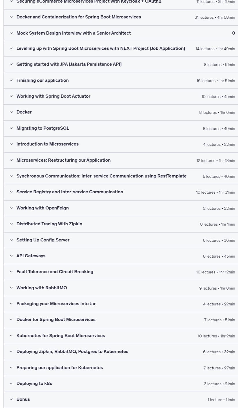 Course topics · Java Spring Boot Microservices eCommerce Project Masterclass 2026-5