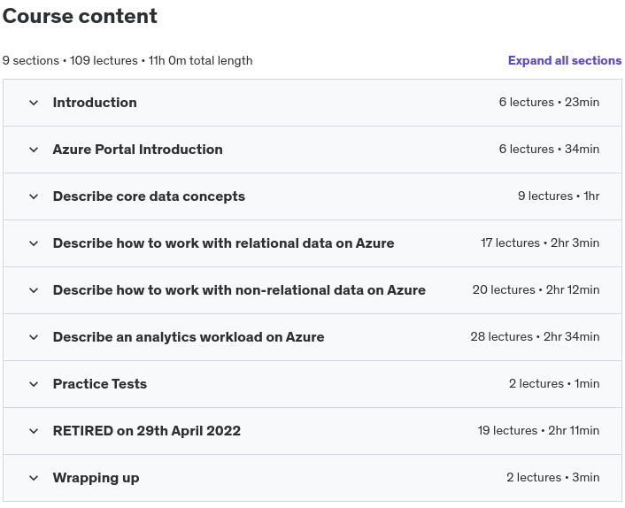 Course topics · Udemy — DP-900: Microsoft Azure Data Fundamentals Course – Feb 2024 2021-6