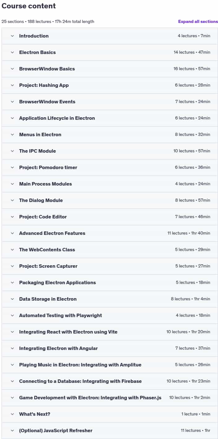 Course topics · Udemy — Electron Masterclass: Build Desktop Apps with JavaScript 2025-7