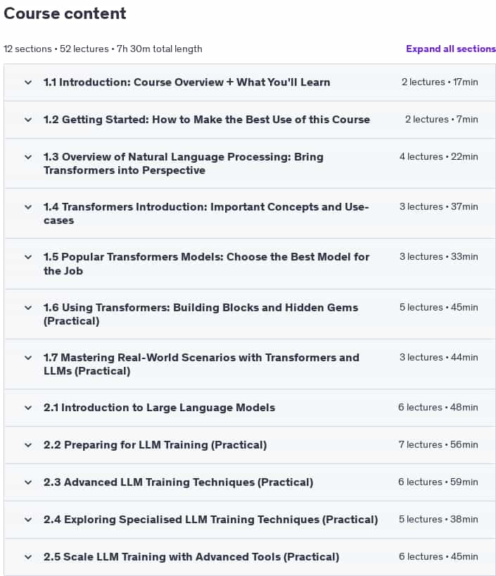 Course topics · Udemy — LLMs Mastery: Complete Guide to Transformers & Generative AI 2024-9/2025-2
