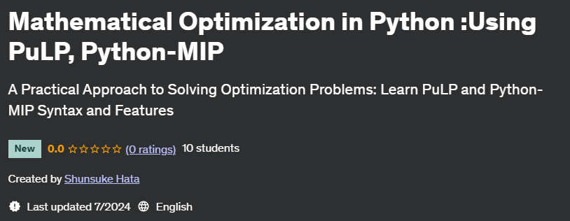 Pictures · Mathematical Optimization in Python :Using PuLP, Python-MIP 2024-7