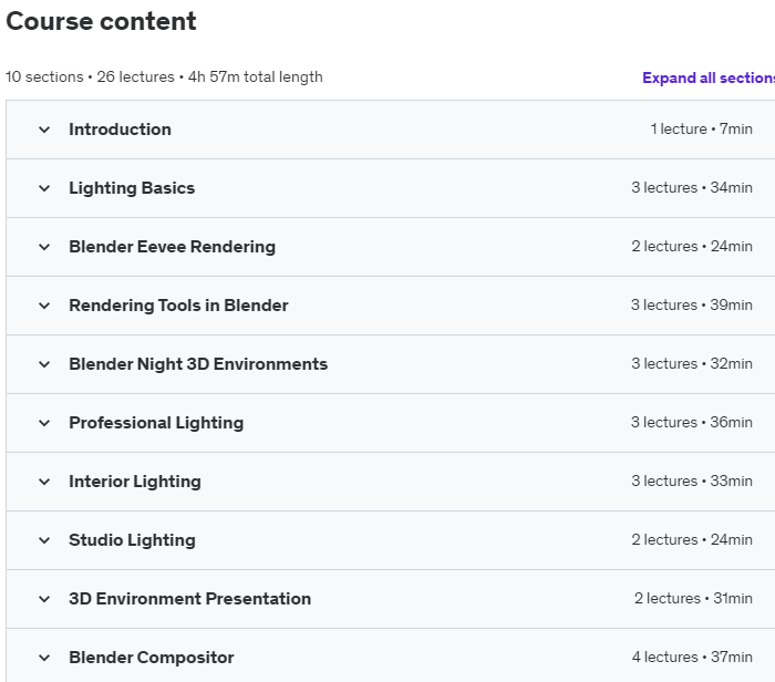 Course topics · Udemy — Blender Lighting & Compositing for Beginners 2023-11