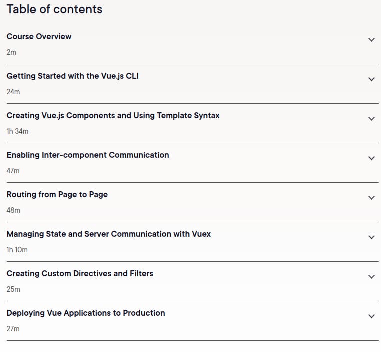 Course topics · Pluralsight — Vue.js 3 Fundamentals 2025-7