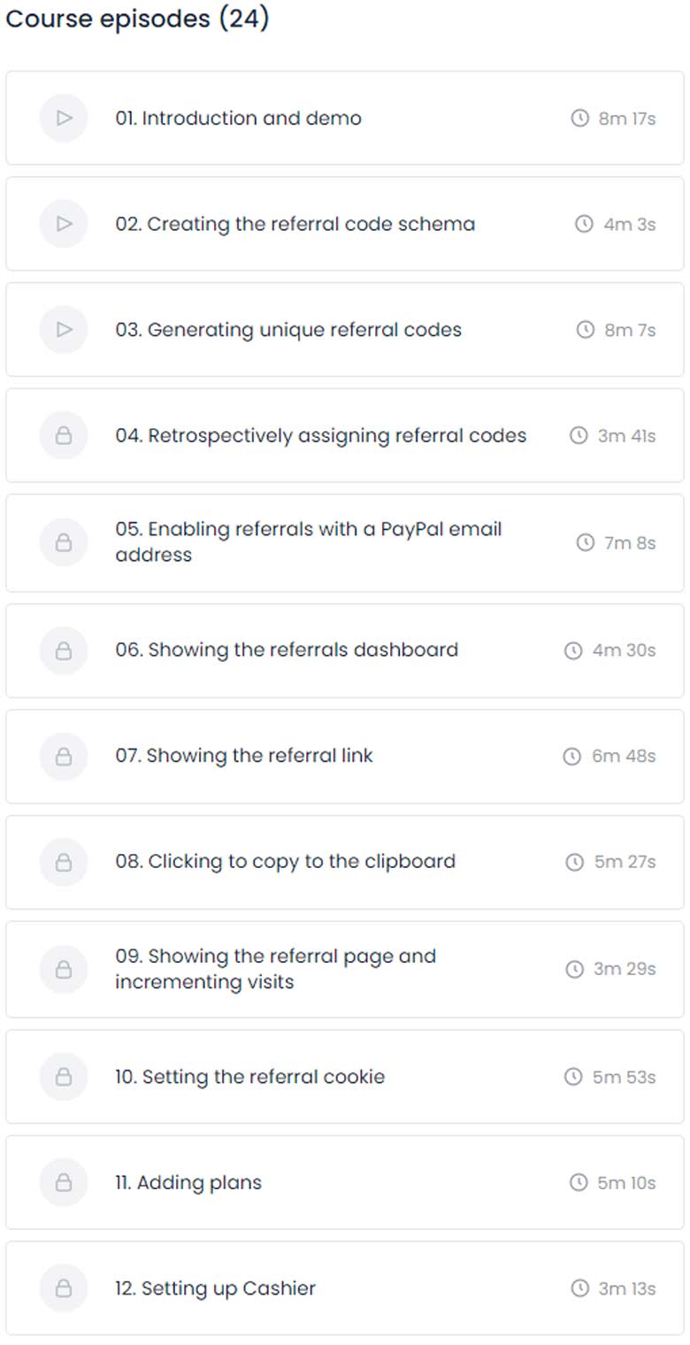 Course topics · Code Course — Build a Referral System with Laravel 2024-1