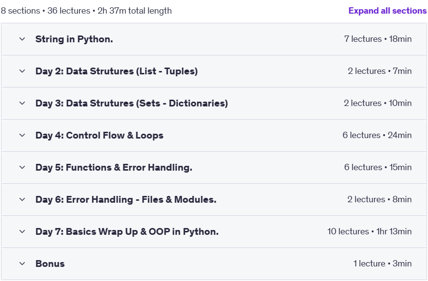 Course topics · Python One Week Warp Up: Python Recap for Next Interview. 2023-12